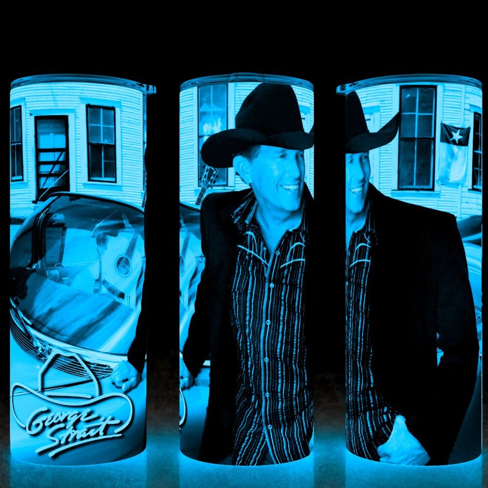 Glow in the Dark George Strait Car Guitar & Texas Star Country Cup Mug Tumbler